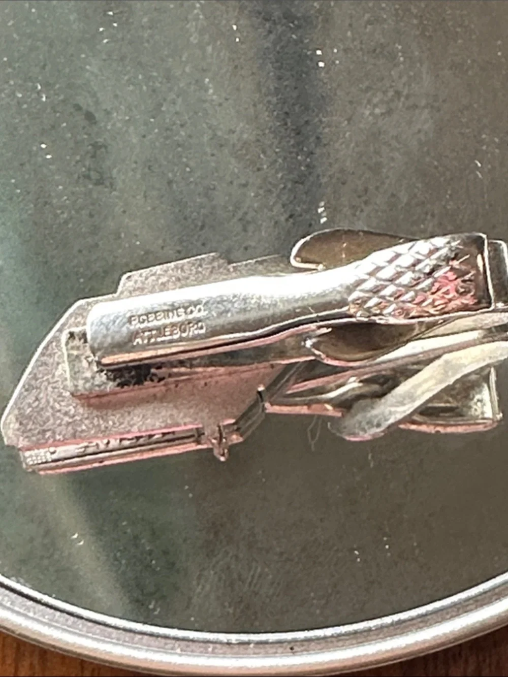 Vintage 60s Silver Tone Teletype tie clip manufactured by the Robbins Co.